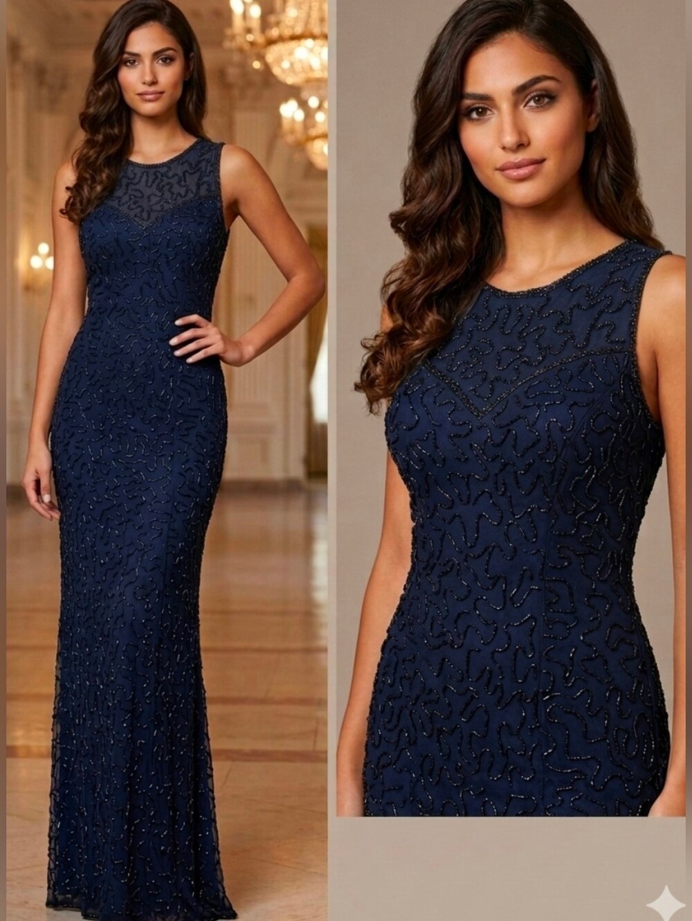 Silk Beaded Formal Evening Gown Black Size M - NWT